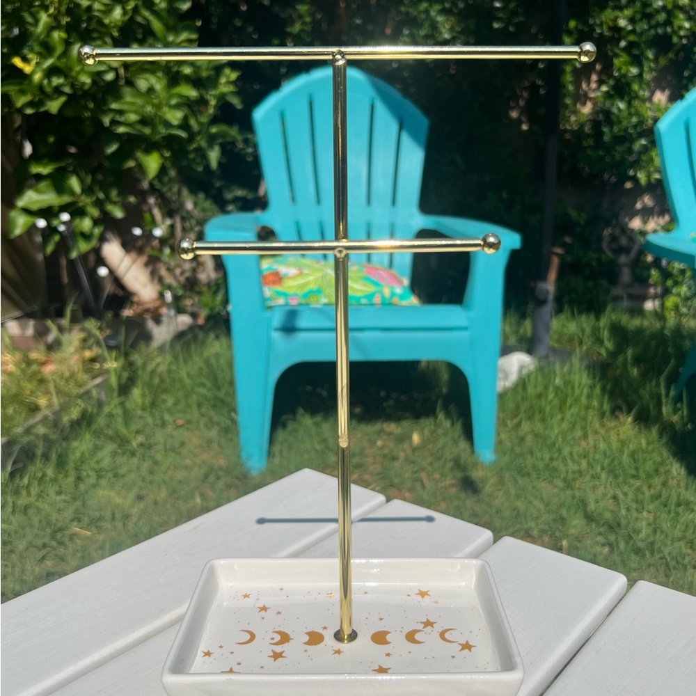 Gold Jewelry Stand with Star and Moon Tray